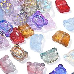 100 pièces de perles de verre transparentes peintes à la bombe, ours, couleur mixte, 10x14.5x5mm, Trou: 1.2mm
