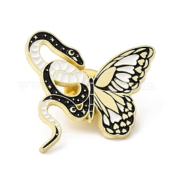 Alfileres esmaltados de serpiente, flor y mariposa, insignia de tótem, broche de aleación dorada para ropa de mochila, negro, 29x30x1.5mm