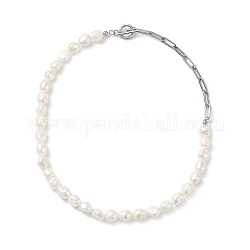 Collana di perle barocche naturali con perline con 304 catenina in acciaio inossidabile per graffette da donna, colore acciaio inossidabile, 17-5/8 pollice (44.8 m)