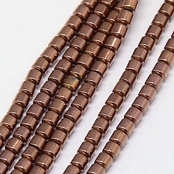 Electroplate Non-magnetic Synthetic Hematite Beads Strands, Column, Grade A, Copper Plated, 2x2mm, Hole: 1mm, about 200pcs/strand, 16 inch
