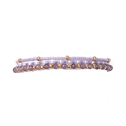 3Pcs 3 Style Natural Amethyst & Glass Seed Beaded Stretch Bracelets Set for Women, Inner Diameter: 1-7/8~2 inch(4.8~5cm), 1Pc/style