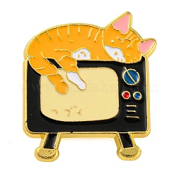 Broschen aus goldener Zinklegierung, Cartoon-Katzen-Emaille-Pins, Fernsehen, 30x26x1.6 mm