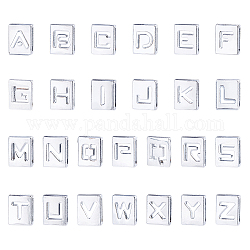 Breloques de glissière en alliage de zinc, avec le modèle de lettre, rectangle, sans cadmium et sans plomb, alphabet, lettre a ~ z, platine, 10x8x4mm, Trou: 8x2mm, 26 pièces / kit, 3, affecte / boîte
