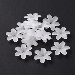 6枚の花弁透明アクリルビーズキャップ  艶消し  花  ホワイトスモーク  25.5x23x5.5mm  穴：1.6mm