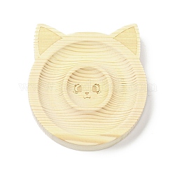Vassoio porta diplay con anello per dito in legno di pino, modello del gatto, 103x94.5x20mm, scanalatura del bracciale: 40~77 mm, vassoio dell'anello: 33mm