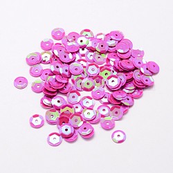 Perles de paillette en plastique, perles de paillettes semi-calottes, le trou central, fuchsia, 4x0.5mm, Trou: 1mm