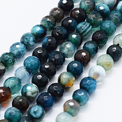 Faceted Natural Agate Beads Strands, Dyed & Heated, Round, Prussian Blue, 6mm, Hole: 0.5mm, about 63pcs/strand, 14.4 inch(36.5cm)