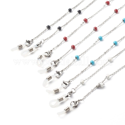 Colliers avec chaîne de câble en 304 acier inoxydable, avec des perles d'émail, chaînes de lunettes, couleur inoxydable, couleur mixte, 27.95 pouce (71 cm)