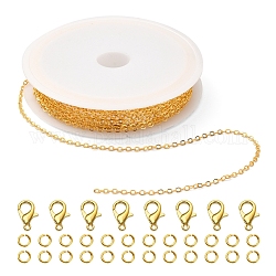 Kit de fabrication de bijoux de chaîne de câble en laiton diy 3m, avec 30pcs anneaux de saut ouverts en laiton avec 10pcs fermoirs à griffes de homard en alliage de zinc, or, maillon de chaîne: 2x1.8x1.2mm