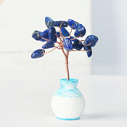 Resin Vase with Natural Lapis Lazuli Chips Tree Ornaments, for Home Car Desk Display Decorations, 40x60mm