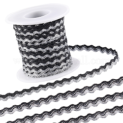 Gorgecraft 1pc rubans de polyester ondulés scintillants, avec 1 bobines vides en plastique, noir, 1/4 pouce (5 mm), environ 16.40~18.59 yards (15~17 m)/rouleau