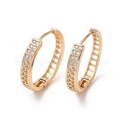 Brass Micro Pave Cubic Zirconia Hoop Earrings for Women, Hollow Rectangle, Light Gold, 27x4.5mm