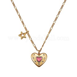 Pink Cubic Zirconia Heart Star Pendant Necklace, Brass Jewelry for Women, Golden, 18.5 inch(47cm)