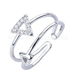 925 brazalete de plata esterlina, anillos de banda ancha, con diamante de imitación, triángulo, Platino, cristal