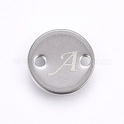 201 Stainless Steel Links connectors, Flat Round, Letter.A, Stainless Steel Color, 8x1mm, Hole: 1.5mm