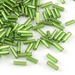 Glass tubulär Perlen, Silber ausgekleidet, grün, 4~4.5x2 mm, Bohrung: 1 mm, ca. 450 g / Beutel, 14000 Stück / Beutel