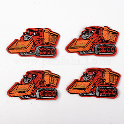 Computerized Embroidery Cloth Iron on/Sew on Patches, Appliques, Costume Accessories, Bulldozer, Red, 39x71x1.5mm