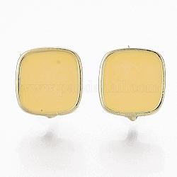 Accessoires de clous d'oreilles en alliage avec émail, avec boucle et épingle en cupronickel, carrée, or, or, 9.5x9mm, Trou: 3mm, pin: 0.7 mm