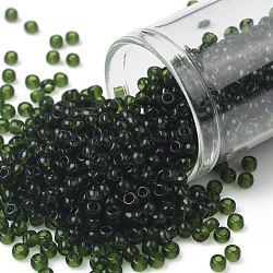 Toho perles de rocaille rondes, Perles de rocaille japonais, (940) olivine transparente, 8/0, 3mm, Trou: 1mm, à propos 222pcs / bouteille, 10 g / bouteille