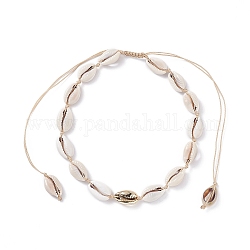 Colliers de perles de cauris naturels, avec du fil de nylon tressé, verge d'or pale, diamètre intérieur: 4.06~8.46 pouce (10.3~21.5 cm)