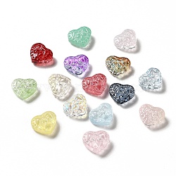 Spruzzare perle di vetro trasparente dipinte, cuore, colore misto, 13.5x16x7.5mm, Foro: 1.2 mm