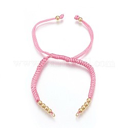 Nylon Cord Braided Bead Bracelets Making, with Brass Beads, Long-Lasting Plated, Real 24K Gold Plated, Pearl Pink, 10-1/4 inch(26cm)~11-5/8 inch(29.6cm)