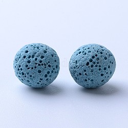 Perles de pierre de lave naturelle non cirées, pour perles d'huile essentielle de parfum, perles d'aromathérapie, teinte, ronde, sans trou, bleu clair, 13~14mm