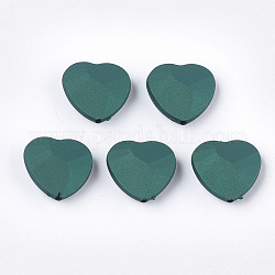 Rubberized Style Acrylic Beads, Faceted, Heart, Green, 21x21.5x8mm, Hole: 2mm