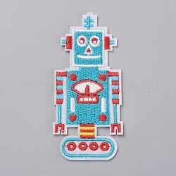 Computerized Embroidery Cloth Iron on/Sew on Patches, Costume Accessories, Appliques, for Backpacks, Clothes, Robot, Light Sky Blue, 78x36.5x1.5mm
