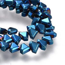 Electroplate non magnetici ematite sintetico fili di perline, triangolo, sfaccettato, blu placcato, 6x8x3.5mm, Foro: 1 mm,circa70~73pcs/filo, 15.35 pollici (39 cm)