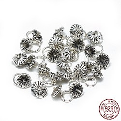 925 Sterling Silber Anhänger Bügel, für die Hälfte gebohrt Perlen, mit Sprungring, Antik Silber Farbe, 6~7x6~6.5 mm, Loch: 4 mm, Stift: 1 mm