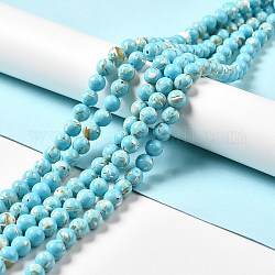 Perles de turquoise synthétique et coquillage assemblées, teinte, ronde, bleu ciel, 6mm, Trou: 1.2mm, Environ 65 pcs/chapelet, 15.75'' (40 cm)