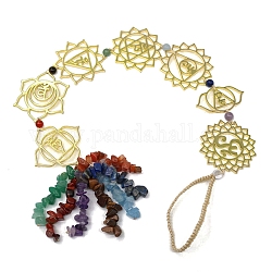 Décoration pendentif symbole chakra en laiton, Ornements suspendus à pampilles en copeaux de pierres précieuses, or, pendentif: 400x40 mm