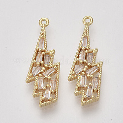 Brass Micro Pave Cubic Zirconia Pendants, Lightning Bolt, Clear, Nickel Free, Real 18K Gold Plated, 24x9x3mm, Hole: 1mm