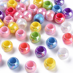 Opaque Acrylic European Beads, Large Hole Beads, AB Color Plated, Rondelle, Mixed Color, 10x7.5mm, Hole: 5.4mm, about 1350pcs/500g