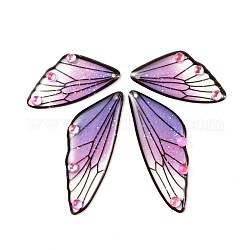 Transparente Harzkristalle mit Strassanhängern, mit Glitzerpulver, Flügel, Medium lila, 29.5~49.5x12.5~17x2.5 mm, Bohrung: 1 mm, 4 Stück / Set