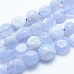 Chapelets de perles en agate avec dentelle bleue naturelle, pierre roulée, pépites, 6~8mm, Trou: 0.8mm, Environ 45~47 pcs/chapelet, 15.7 pouce (40 cm)