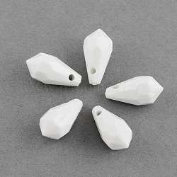 Faceted Opaque Acrylic Pendants, Teardrop, White, 17x8x8mm, Hole: 2mm, about 910pcs/500g