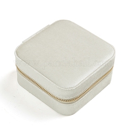 Square Velet Zipper Jewelry Set Boxes, Travel Portable Mirror Jewelry Case, for Necklace Ring Earring Pendant Storage Case, Antique White, 10x10x5cm