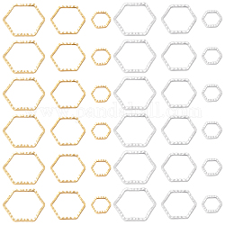 BENECREAT 48Pcs 6 Style Brass Linking Rings, Long-Lasting Plated, Cadmium Free & Lead Free, Hexagon, Real 24K Gold & 925 Sterling Silver Plated, 6~12x6.5~13.5x1mm, Inner Diameter: 5~10.5x5~12mm, 8pcs/style