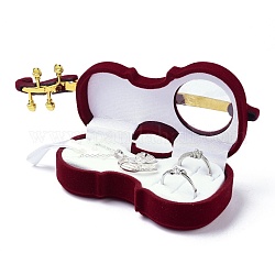 Coffret à bijoux en velours, avec du plastique, Pour la bague, colliers, violon, rouge foncé, 14.1x5.5x4 cm