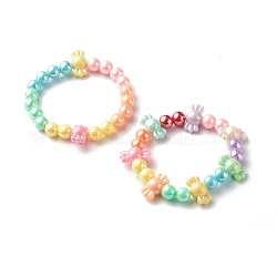 Set di braccialetti elasticizzati con perline acriliche opache per bambini, caramella, colore misto, diametro interno: 2 pollice (5.1 cm), 2 pc / set