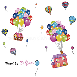 PVC Wall Stickers, Wall Decoration, Word Travel By Balloon, House Pattern, 590x300mm