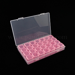 Contenants de perles en plastique transparent 28 grilles, avec bouteilles et couvercles indépendants, chaque rangée 7 grilles, rectangle, rose et clair, 17.5x10.5x2.5 cm
