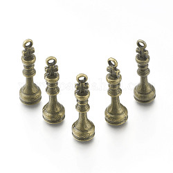 Colgantes de ajedrez de aleación, piezas de ajedrez rey, Bronce antiguo, 27.5x8mm, agujero: 1.5 mm