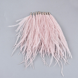 Ostrich Feather Tassel Big Pendant Decorations, with Brass Findings, Golden, Pink, 130~170x4mm, Hole: 1.6mm