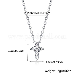 Croix plaqué rhodium 925 argent sterling micro pavé clair zircon cubique pendentif colliers, platine, 13.78 pouce (35 cm), pendentif: 9x7 mm
