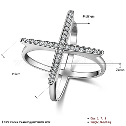 Anneaux croisés entrecroisés en zircone cubique micro pavé en laiton, anneaux doubles, x anneaux, clair, platine, taille 9, diamètre intérieur: 18.9 mm