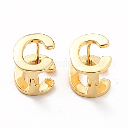 Initial Hoop Earrings for Women, Golden Letter Brass Earrings, Letter.C, 12.5x10x9.5mm, Pin: 0.8mm