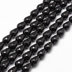 Brins de perles d'onyx noir naturel, Grade a, teints et chauffée, facette, larme, 14x10mm, Trou: 1mm, Environ 28 pcs/chapelet, 15.16 pouce ~ 15.35 pouces